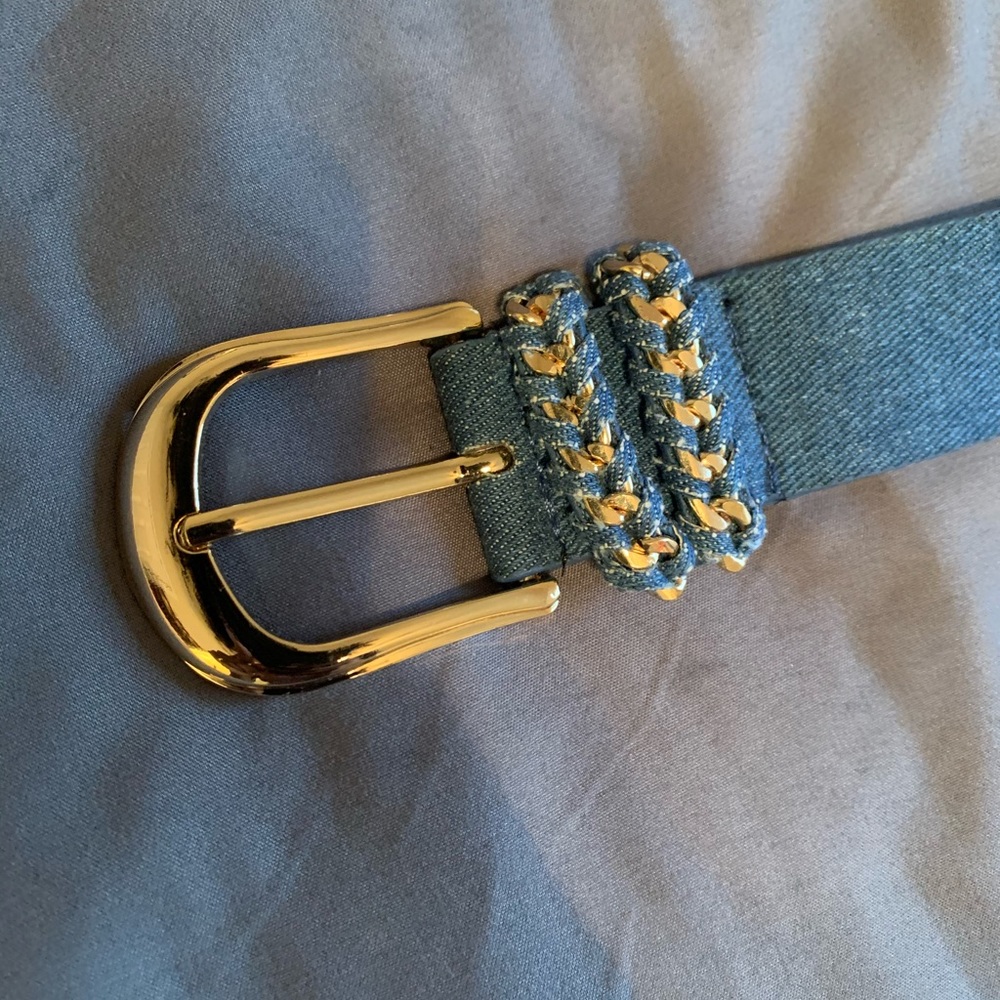 1 denim gold braided detail belt